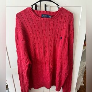 Polo Ralph Lauren Red Cable Knit Crew-Neck Wool Cashmere Sweater